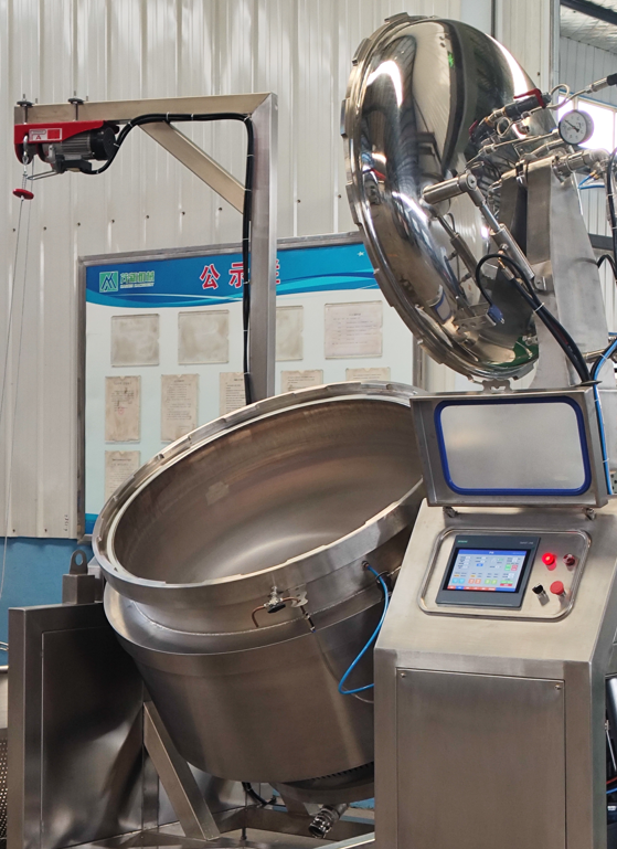 Hydraulic drive tilting and lid open for pressure cooker