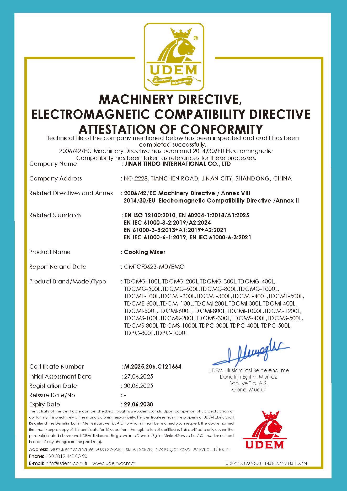 CE Certificate of TINDO Industrial Pressure Cooker 