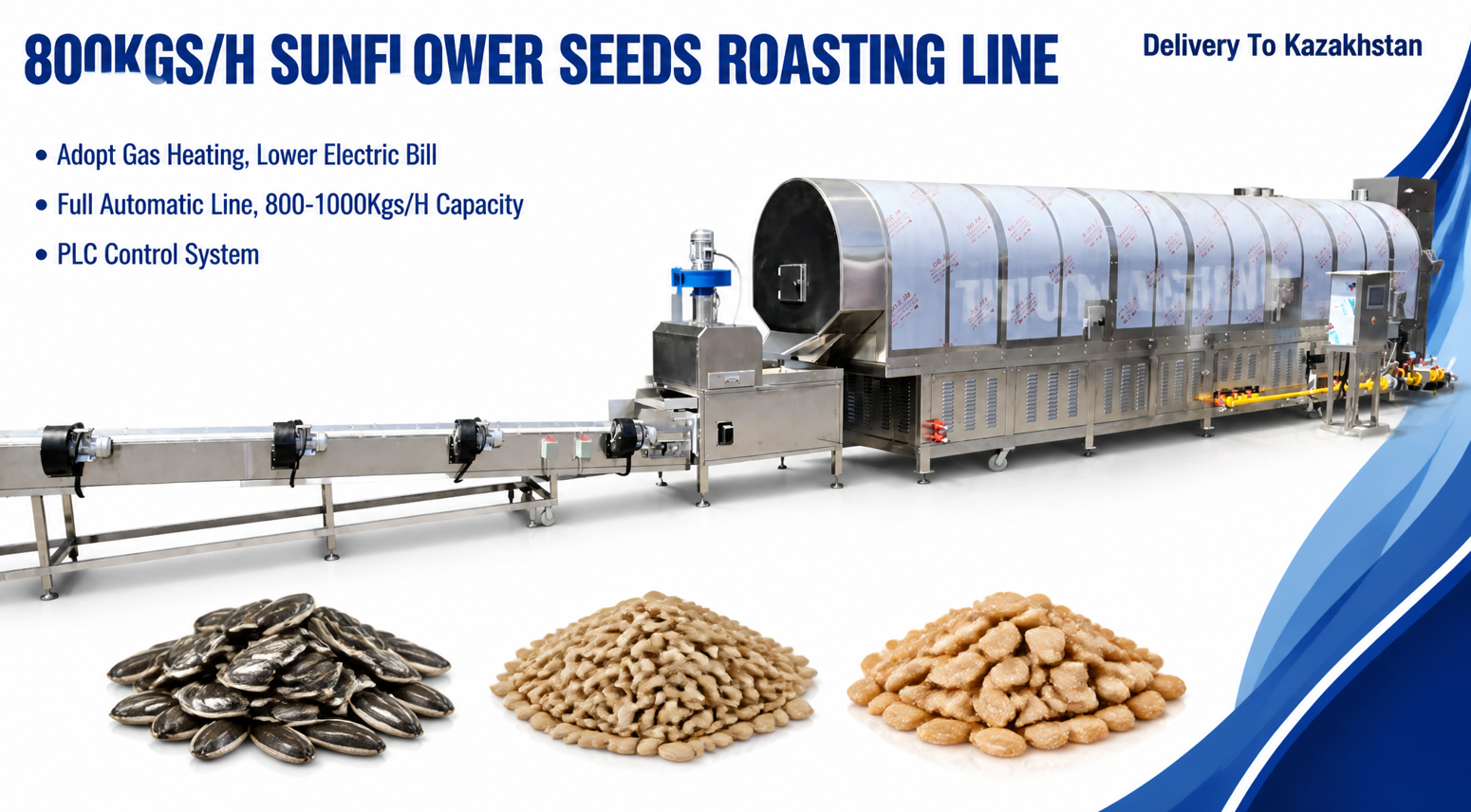 800kg/h Gas-Heated Sunflower Seed Roasting Line