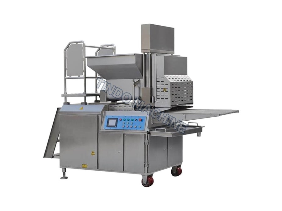 MF400 mid-capacity forming machine showing PLC touchscreen with preloaded protein profiles