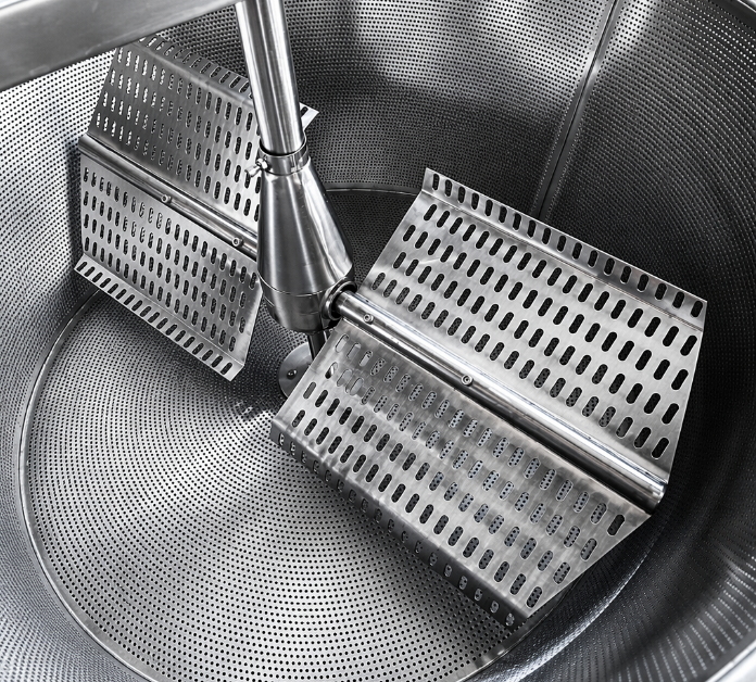 Built-in agitator stirring fried product in BQE gas batch fryer