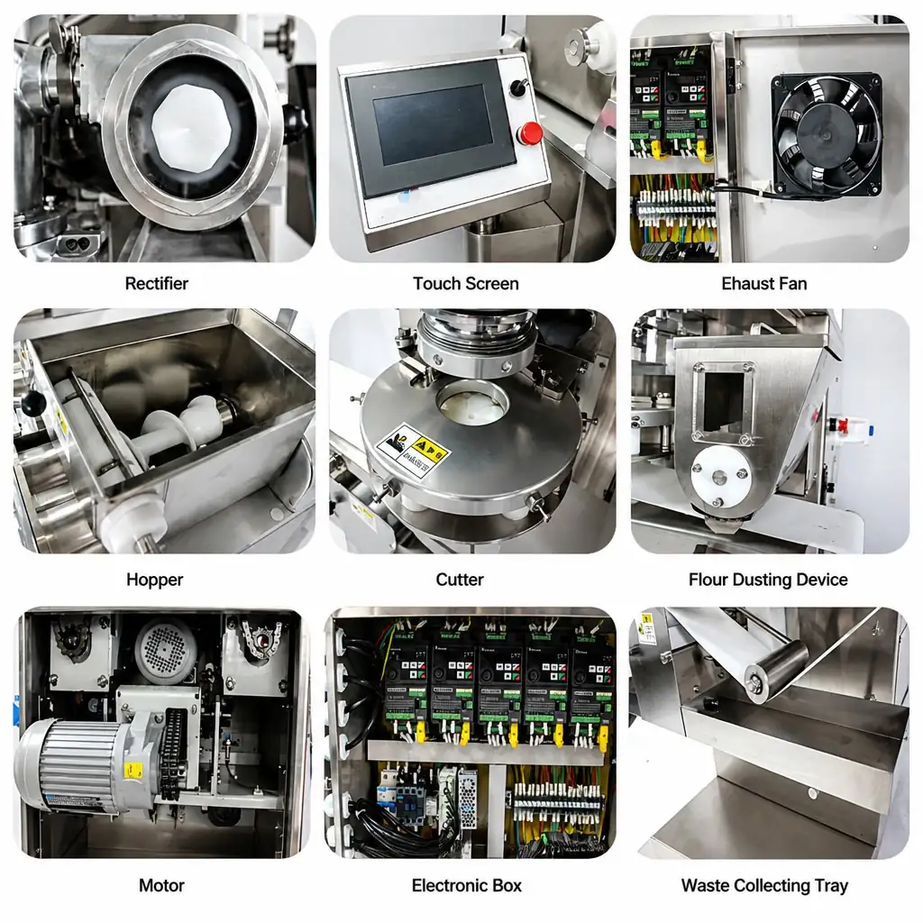 Encrusting machine specification: 10-150g product weight, 1.5kW, 1670x920x1290mm