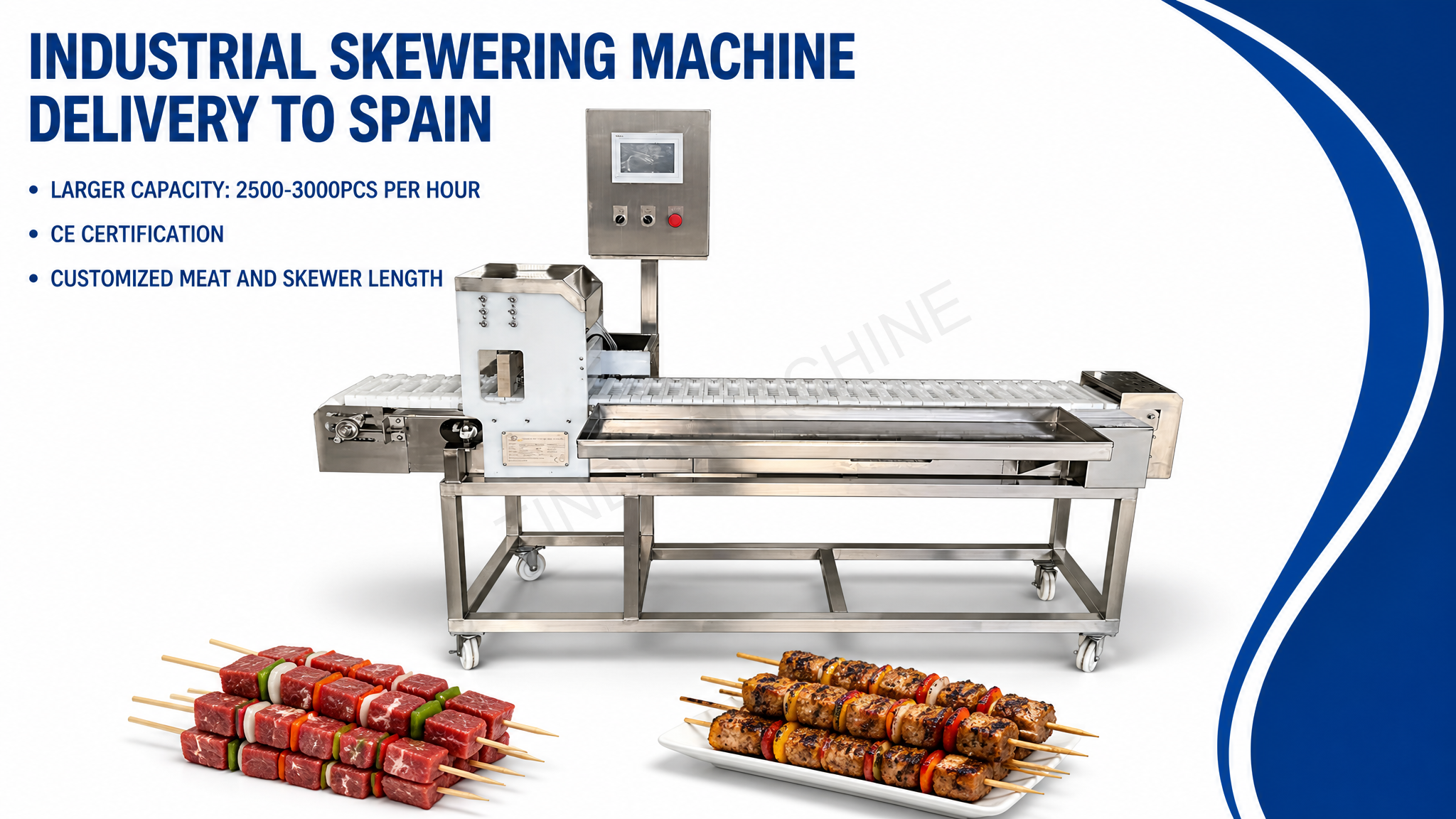 TDS-2400 industrial skewering machine with automatic stick feeding for meat skewers