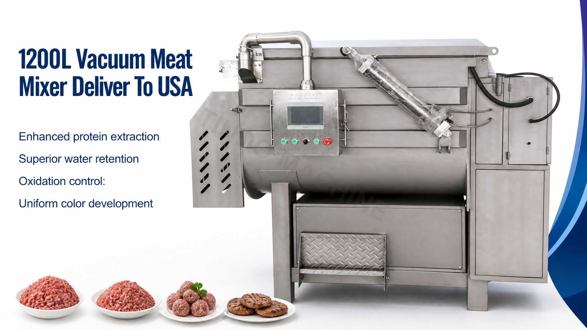 ZKJB-1200 vacuum meat mixer custom 220V 60Hz delivered to US processor