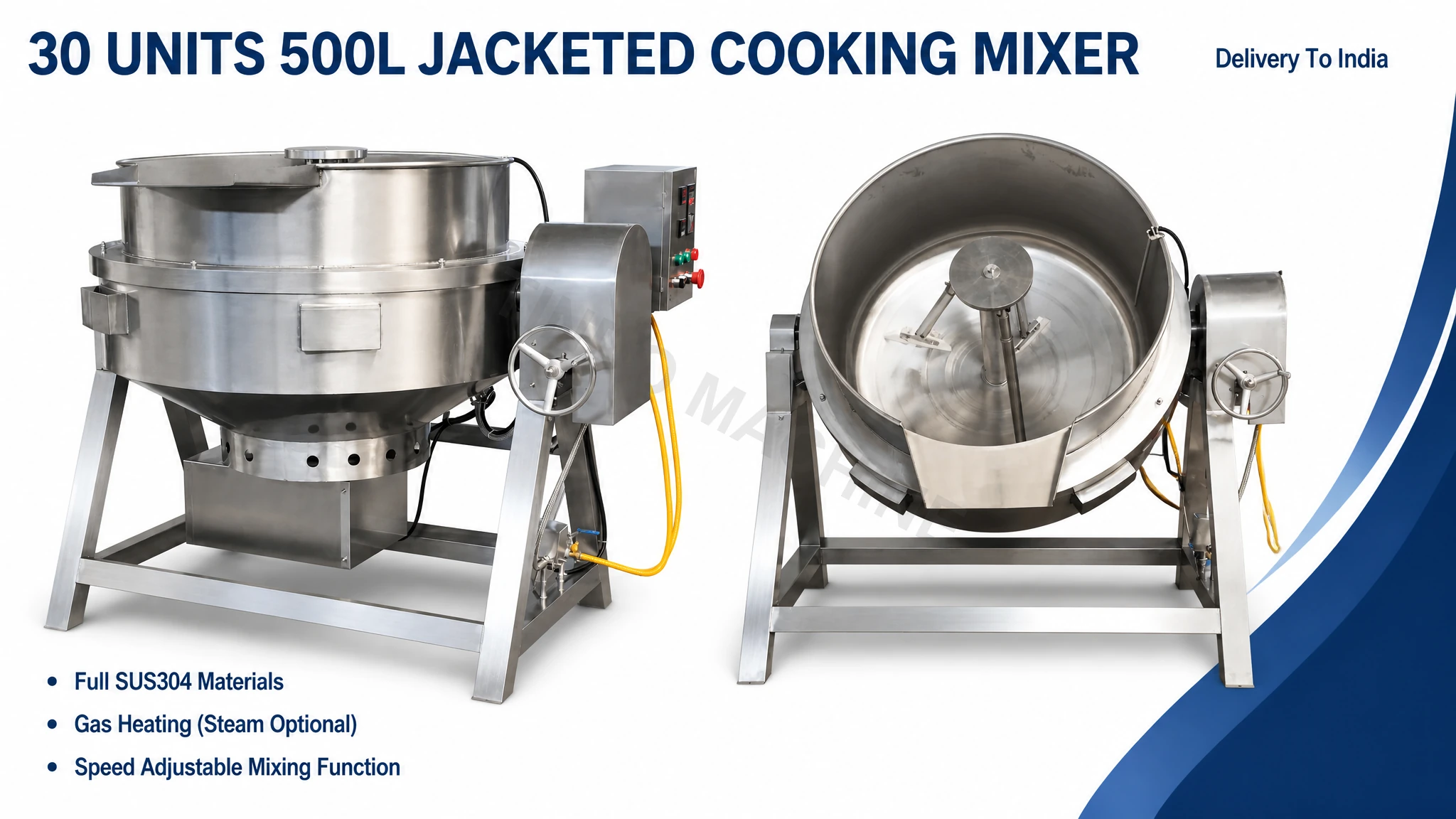 30 units TDCMG-500L jacketed cooking mixers delivered to a major Indian food processing plant