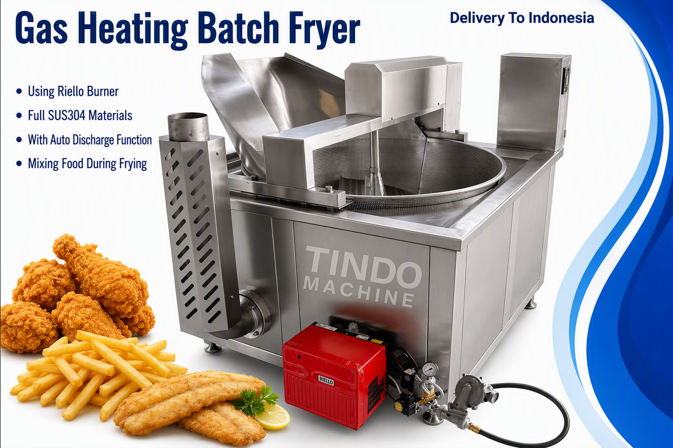 BQE gas batch fryer with built-in mixer SUS304 automatic discharge TINDO